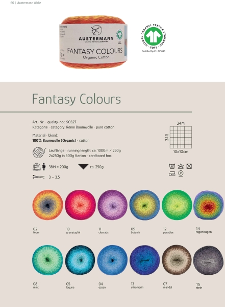 Fantasy Colours, Farbverlaufsgarn aus 100 % Bio-Baumwolle (GOTS-zertifiziert)